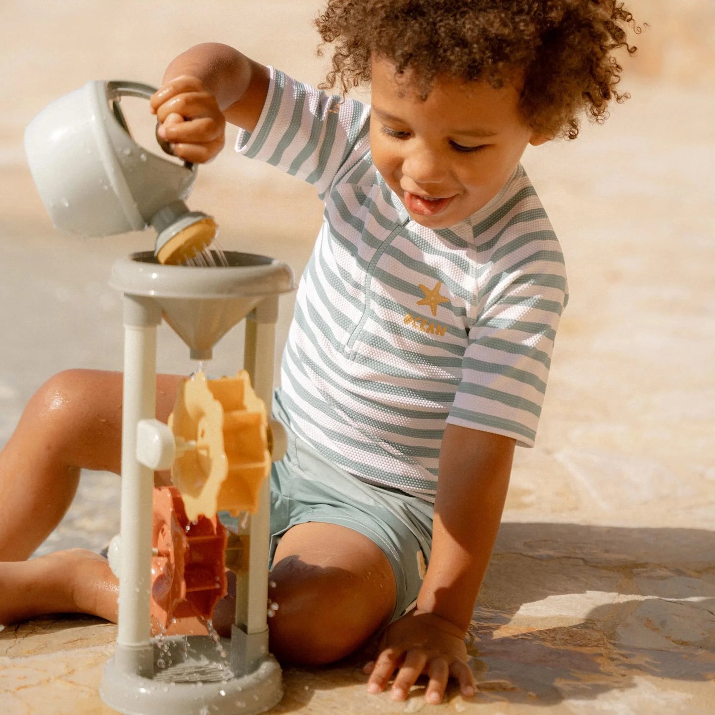 Maglia da bagno a manica corta - Verde A righe - Little Dutch