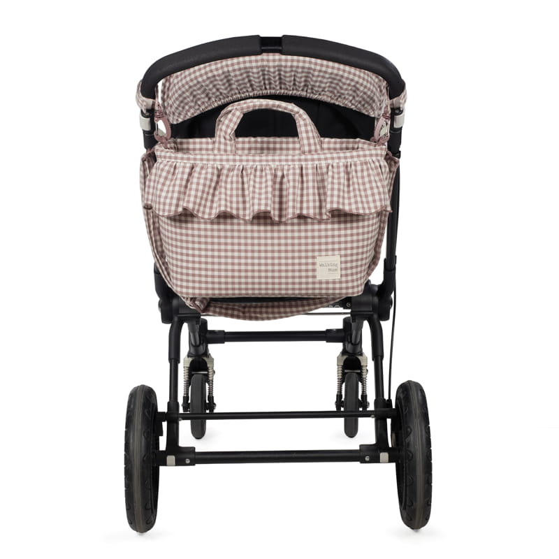 Walking Mum BORSA CESTINO PRALINÉ VICHY MOKA in moda style, featuring a woven basket bag with Vichy check pattern and leather accents.