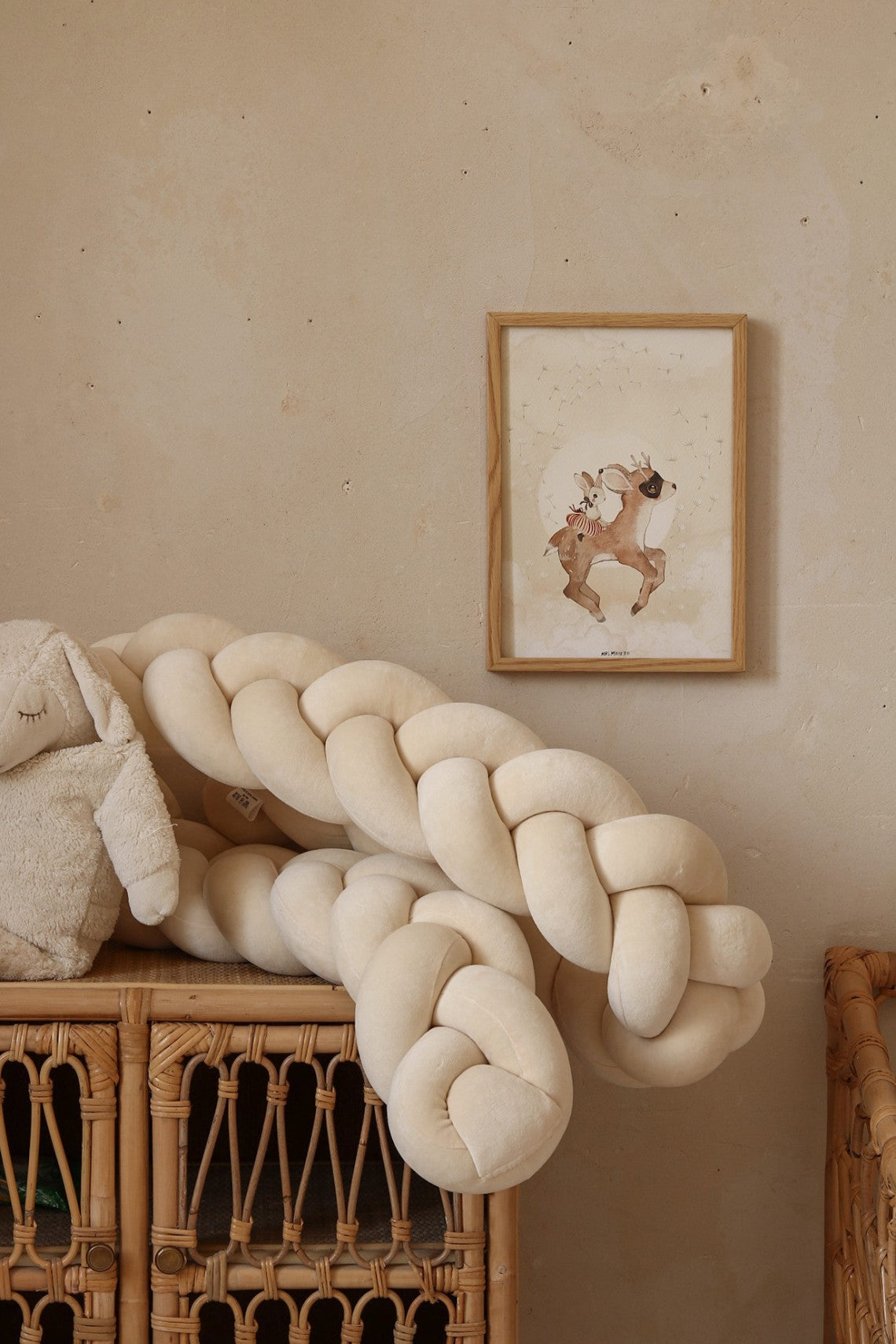 Treccione paracolpi in velluto color crema - 300 cm