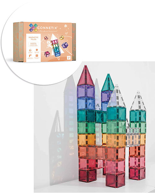 40 Pezzi - Tessere Magnetiche - Piccole e Grandi - Pastello - 100% Plastica ABS Atossica