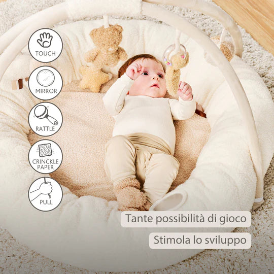 Grape - TEDDY Tappeto gioco neonato con archi rotondo - 90x90 cm - Palestrina attività bebè - Bordi imbottiti