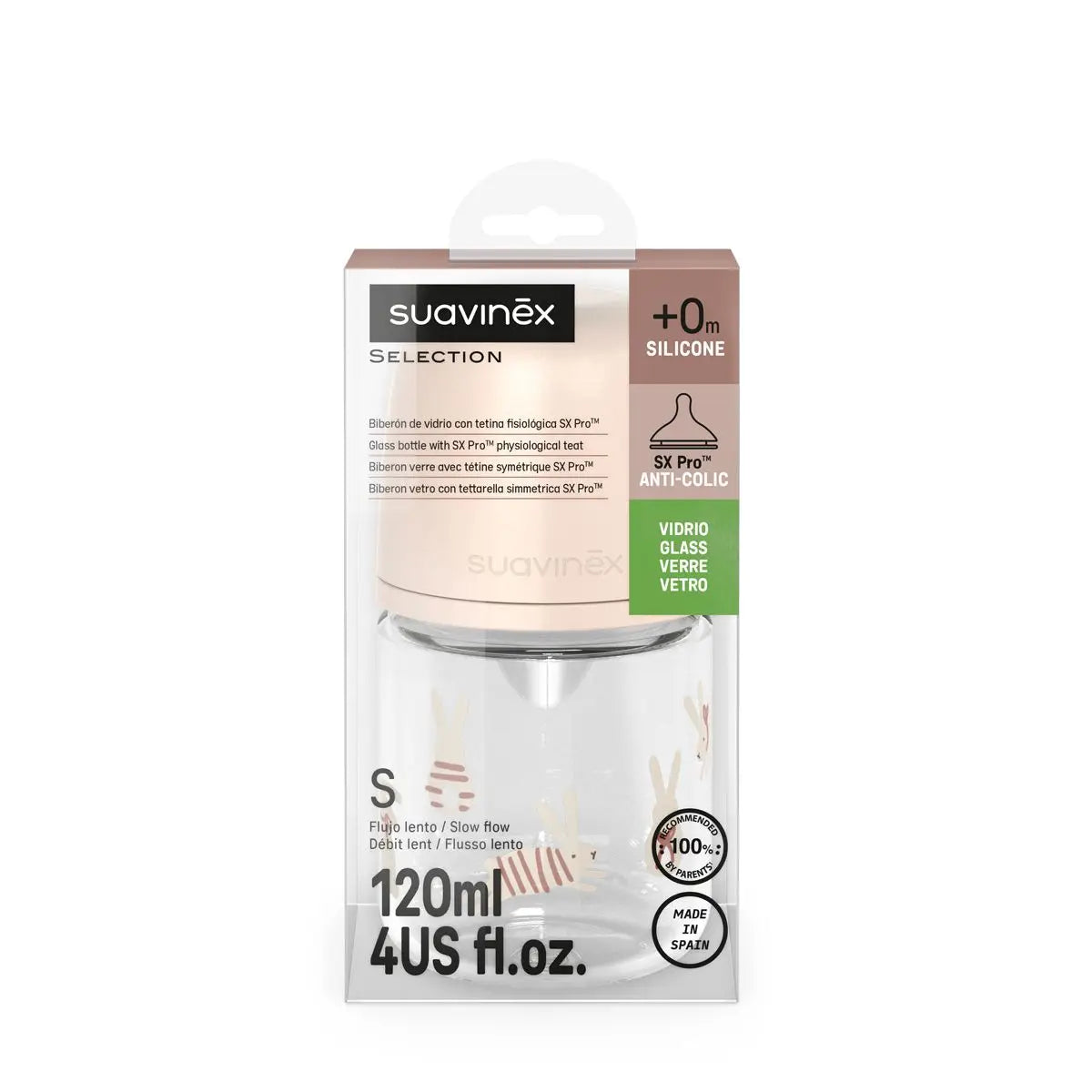 Suavinex Biberon In Vetro Wonderland Liberty 120 ml Coniglio Rosa