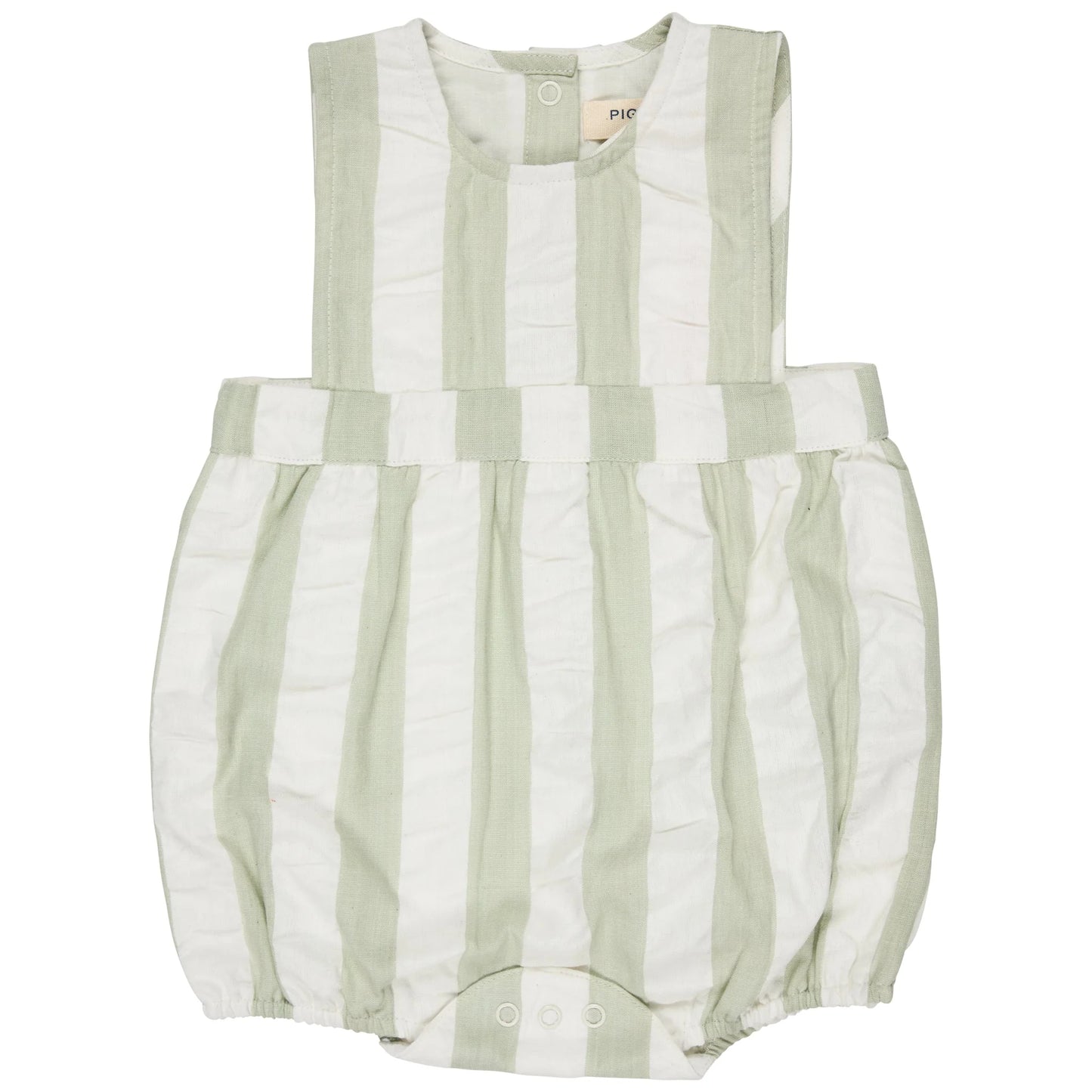 Pagliaccetto con bretelle (Seersucker Wide Stripe) - Verde PIGEON