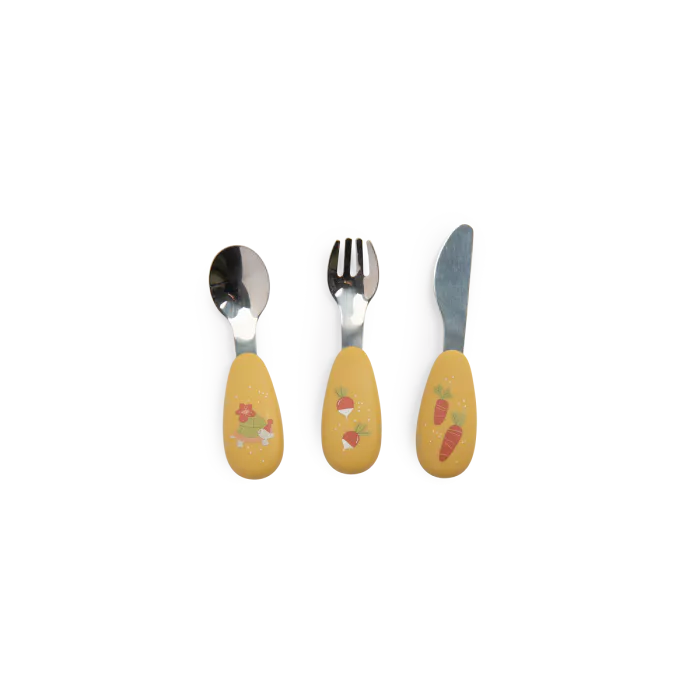Set posate in silicone e acciaio inox, Trois petits lapins - Moulin Roty