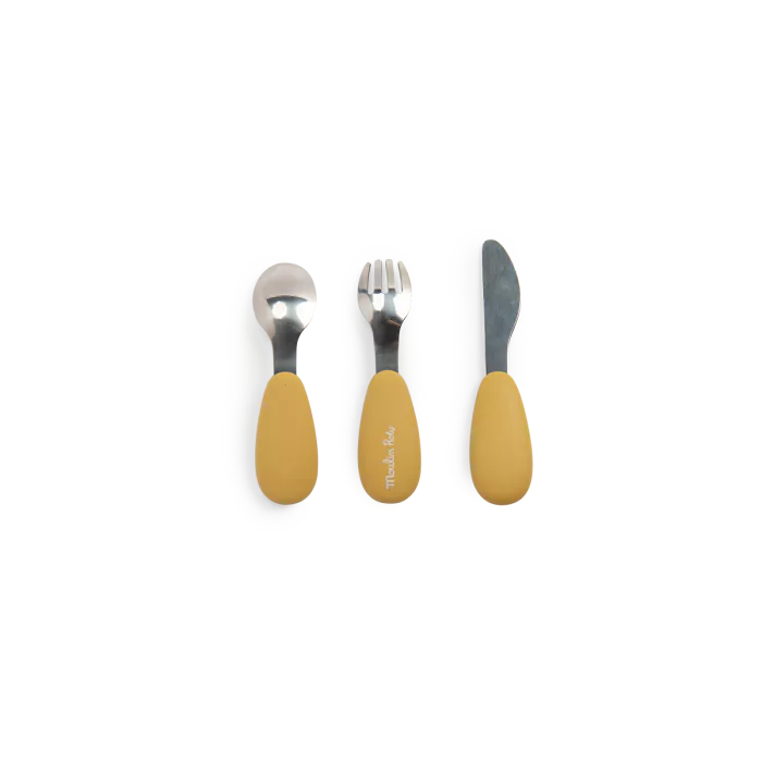 Set posate in silicone e acciaio inox, Trois petits lapins - Moulin Roty