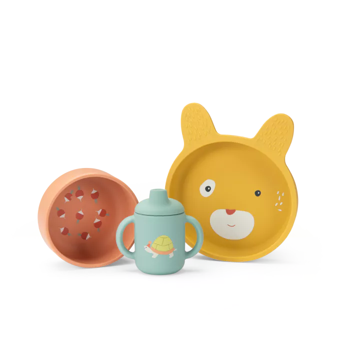 Set Stoviglie In Silicone, Trois petits lapins - Moulin Roty