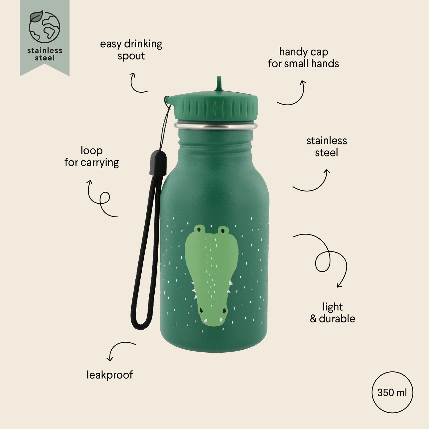 Borraccia trixie in Acciaio Inox - 350 ml Mr. Crocodile