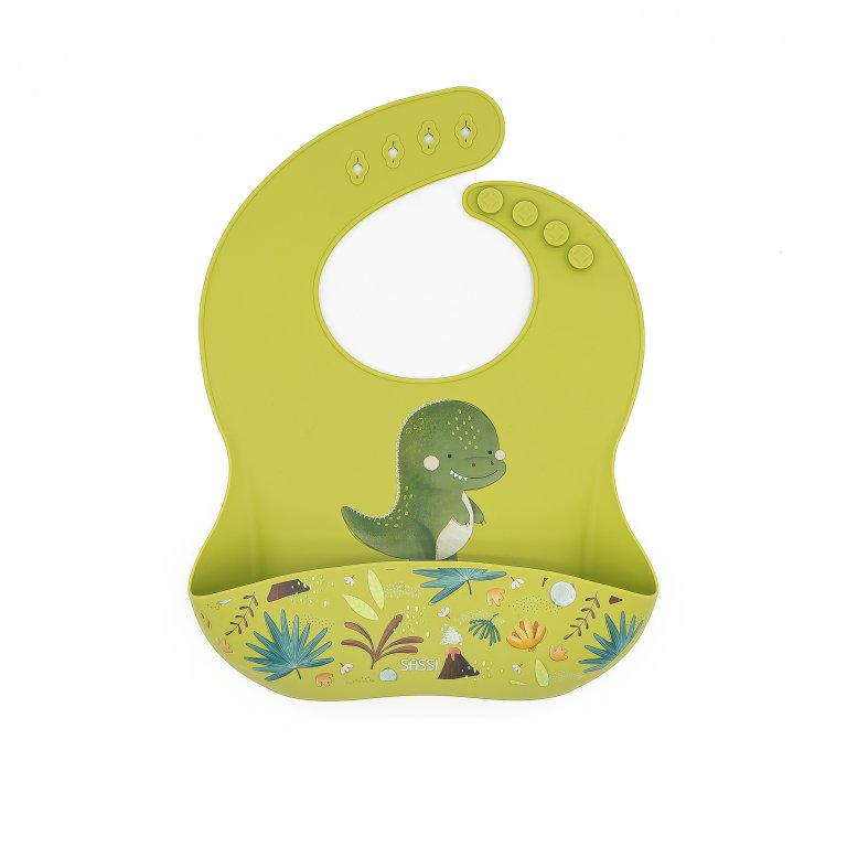 Bavaglino con tasca in silicone - Dinosauro Cracky - SASSI