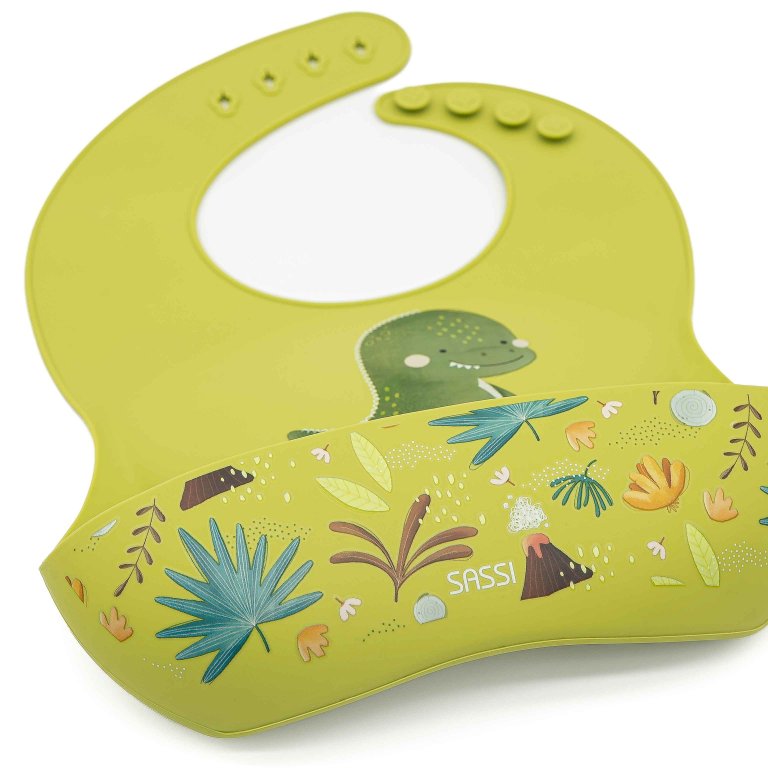 Bavaglino con tasca in silicone - Dinosauro Cracky - SASSI