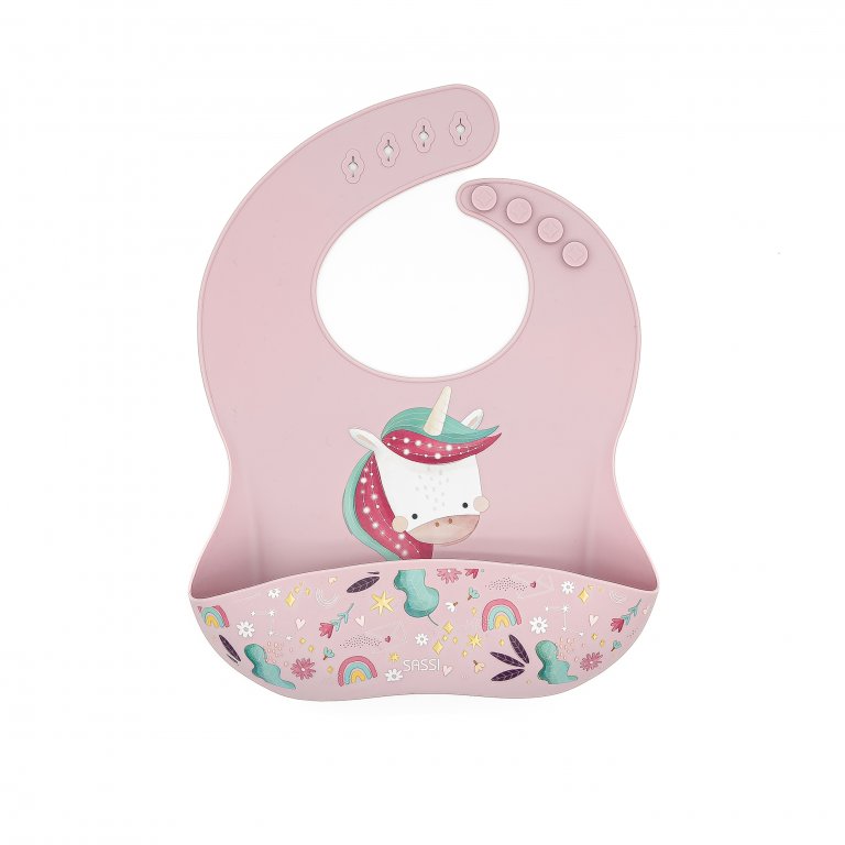 Bavaglino con tasca in silicone - Unicorno Sparkly - SASSI