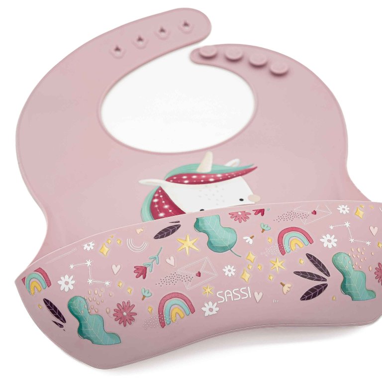 Bavaglino con tasca in silicone - Unicorno Sparkly - SASSI