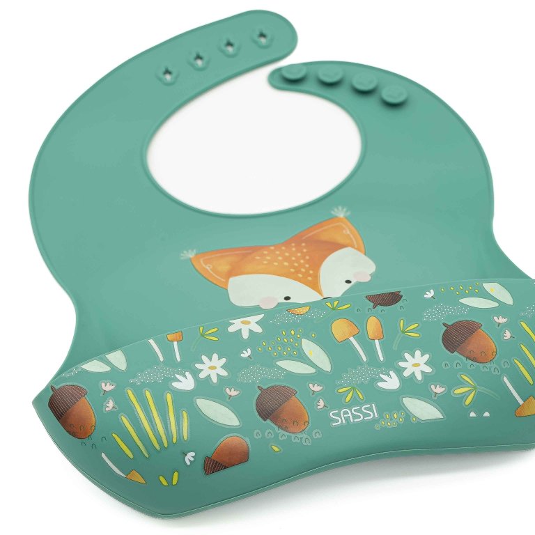 Bavaglino con tasca in silicone - Volpe Crunchy - SASSI