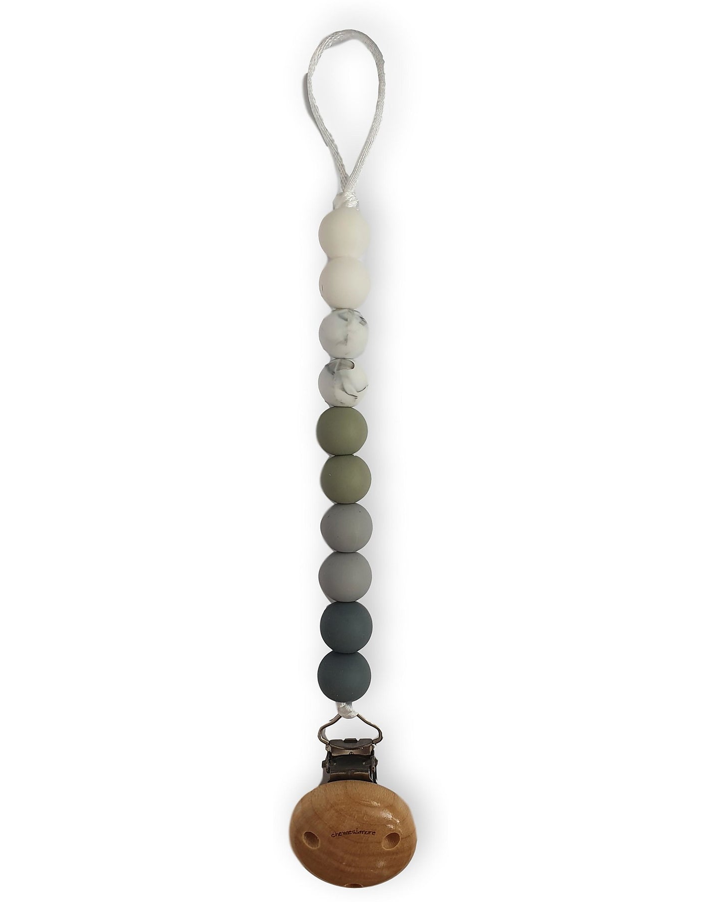 Clip Portaciuccio in Silicone Chewies & more-Massaggiagengive - Leaf - Perline Ombre Verde