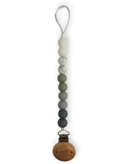 Clip Portaciuccio in Silicone Chewies & more-Massaggiagengive - Leaf - Perline Ombre Verde