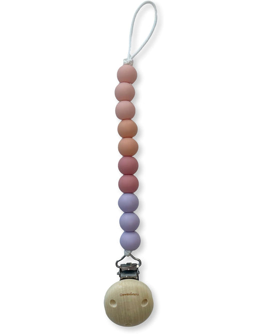 Clip Portaciuccio in Silicone Chewies & more-Massaggiagengive - Leaf - Perline Ombre Viola Pastello