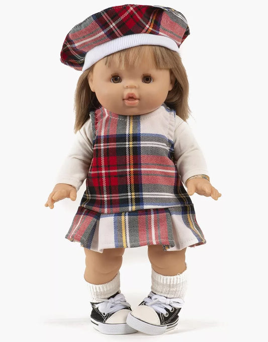 Motivo a quadri tartan color écru. Completo Diana con abito a quadri tartan ecrù