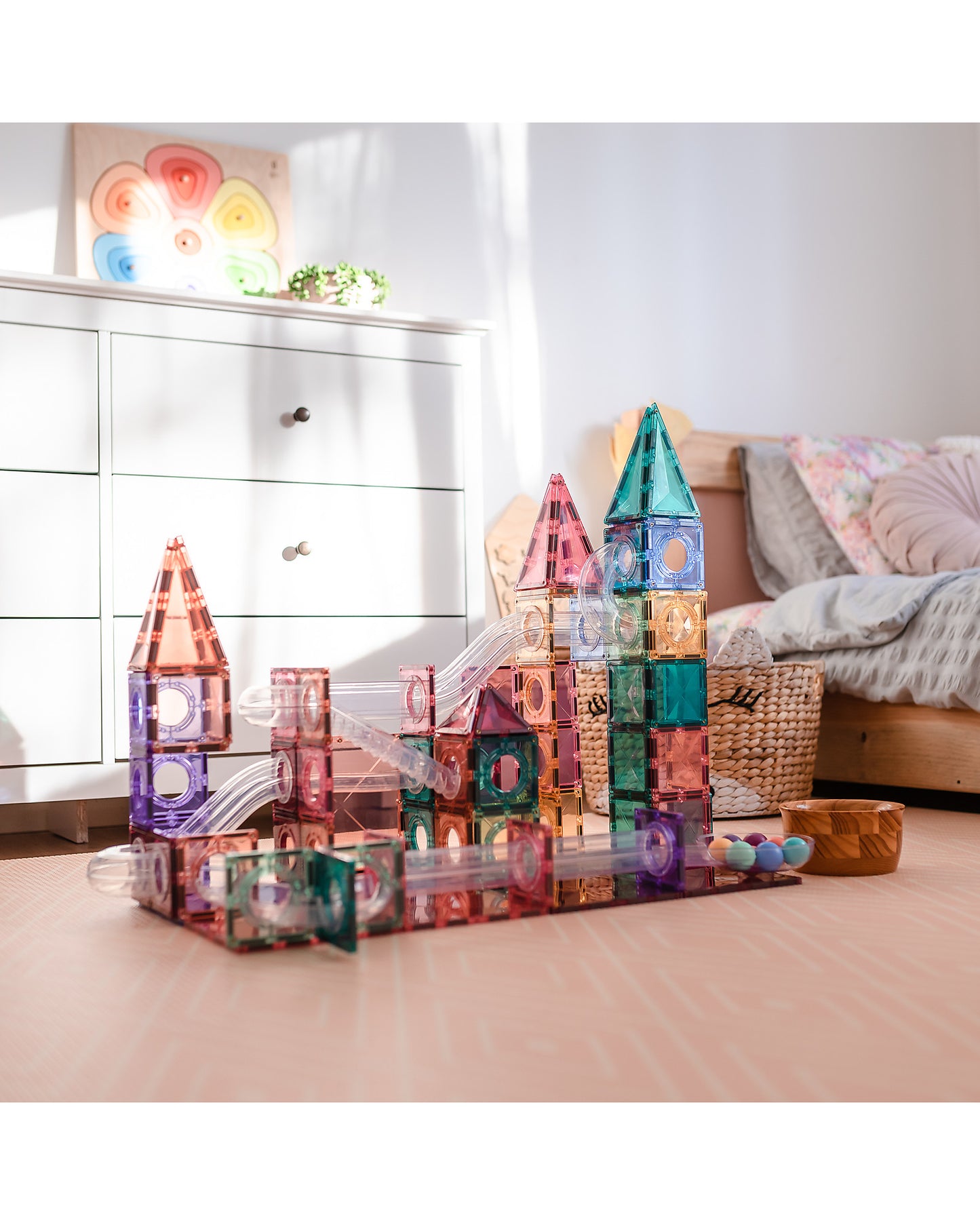 Connetix 106 Pezzi - Pacco Pista Palline - Pastello - 100% Plastica ABS Atossica - Apprendimento STEM!