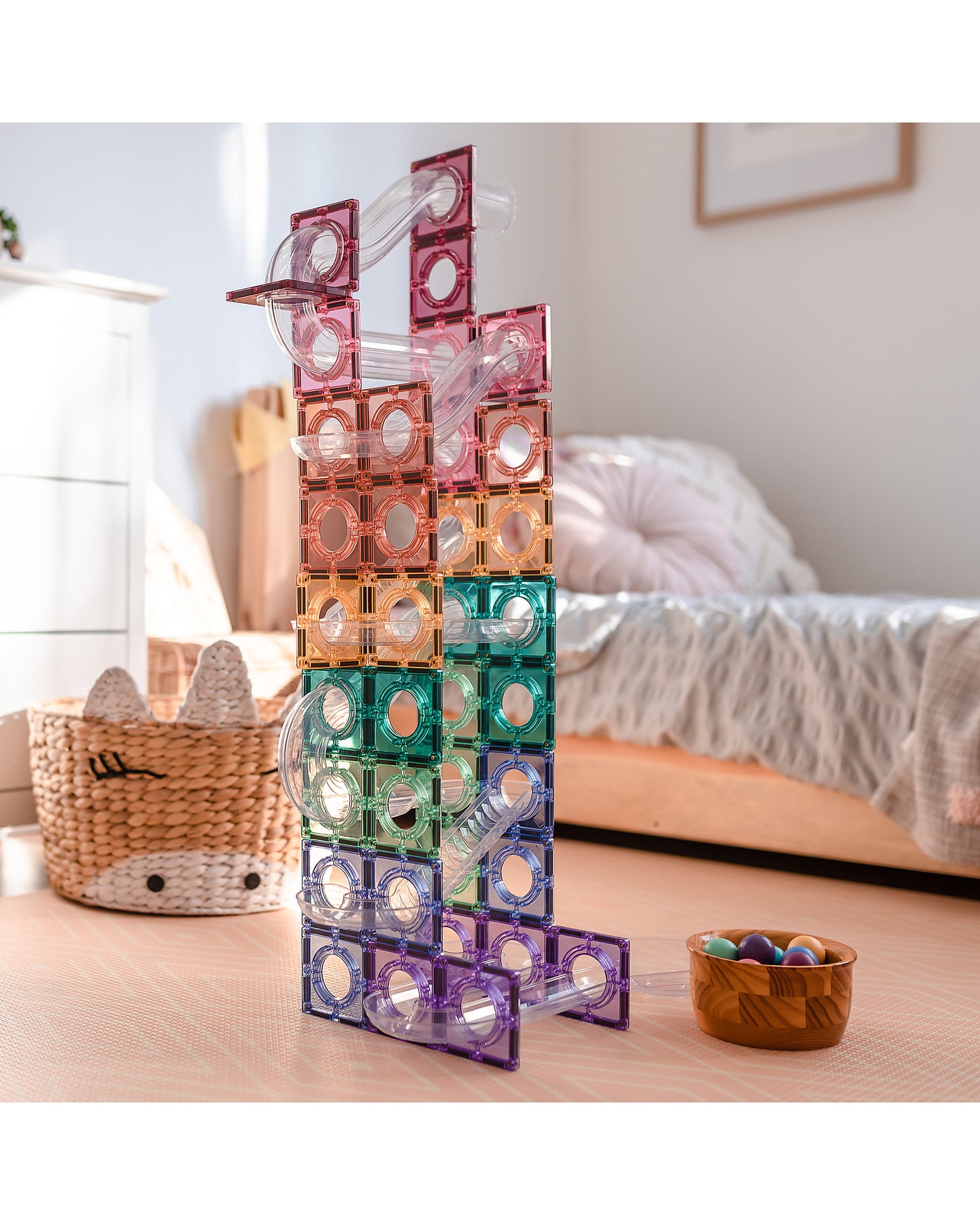 Connetix 106 Pezzi - Pacco Pista Palline - Pastello - 100% Plastica ABS Atossica - Apprendimento STEM!