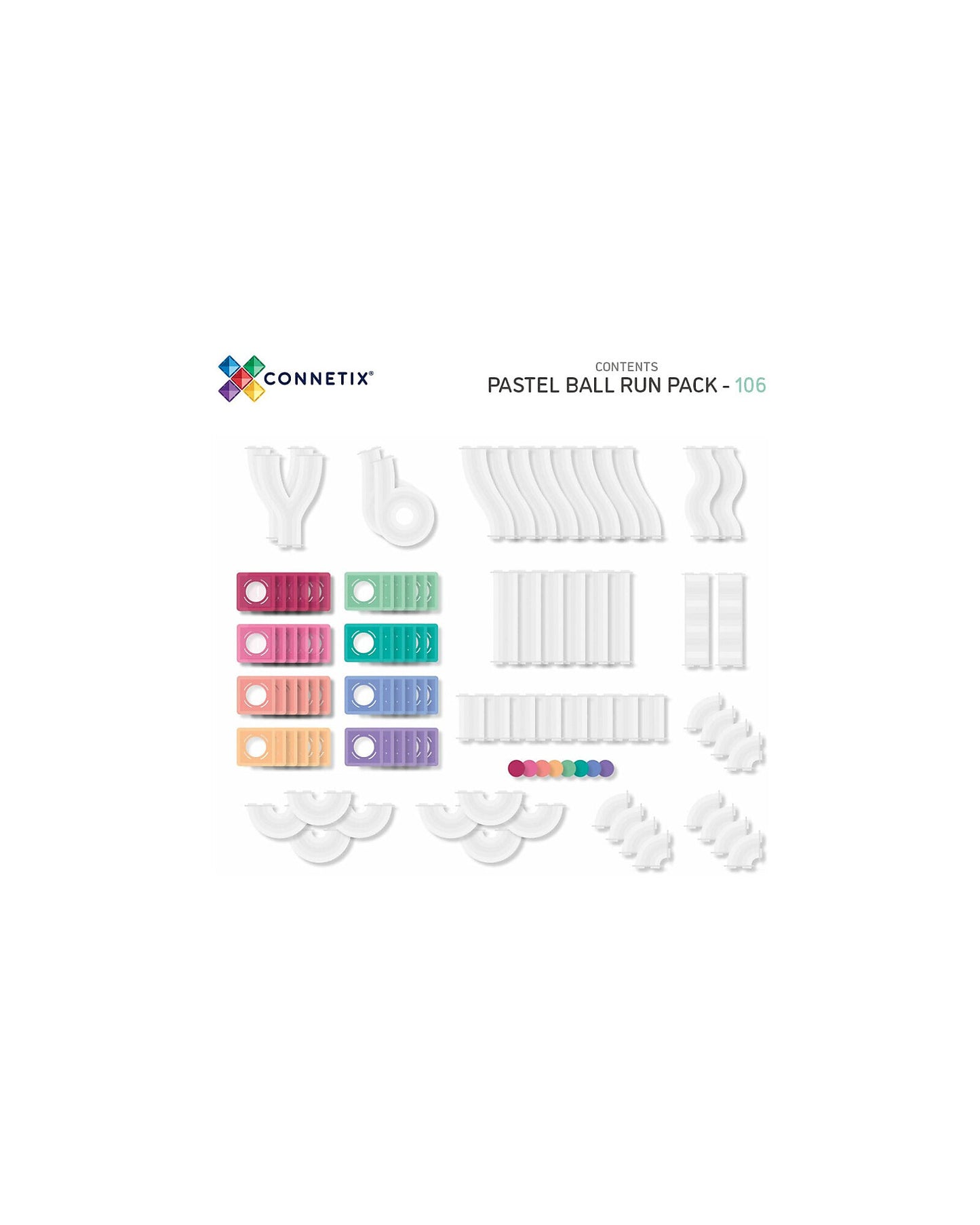 Connetix 106 Pezzi - Pacco Pista Palline - Pastello - 100% Plastica ABS Atossica - Apprendimento STEM!