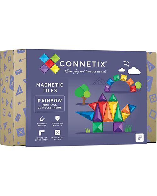 24 Pezzi - Tessere Magnetiche - Confezione Mini - Arcobaleno - 100% Plastica ABS Atossica - Apprendimento STEM!