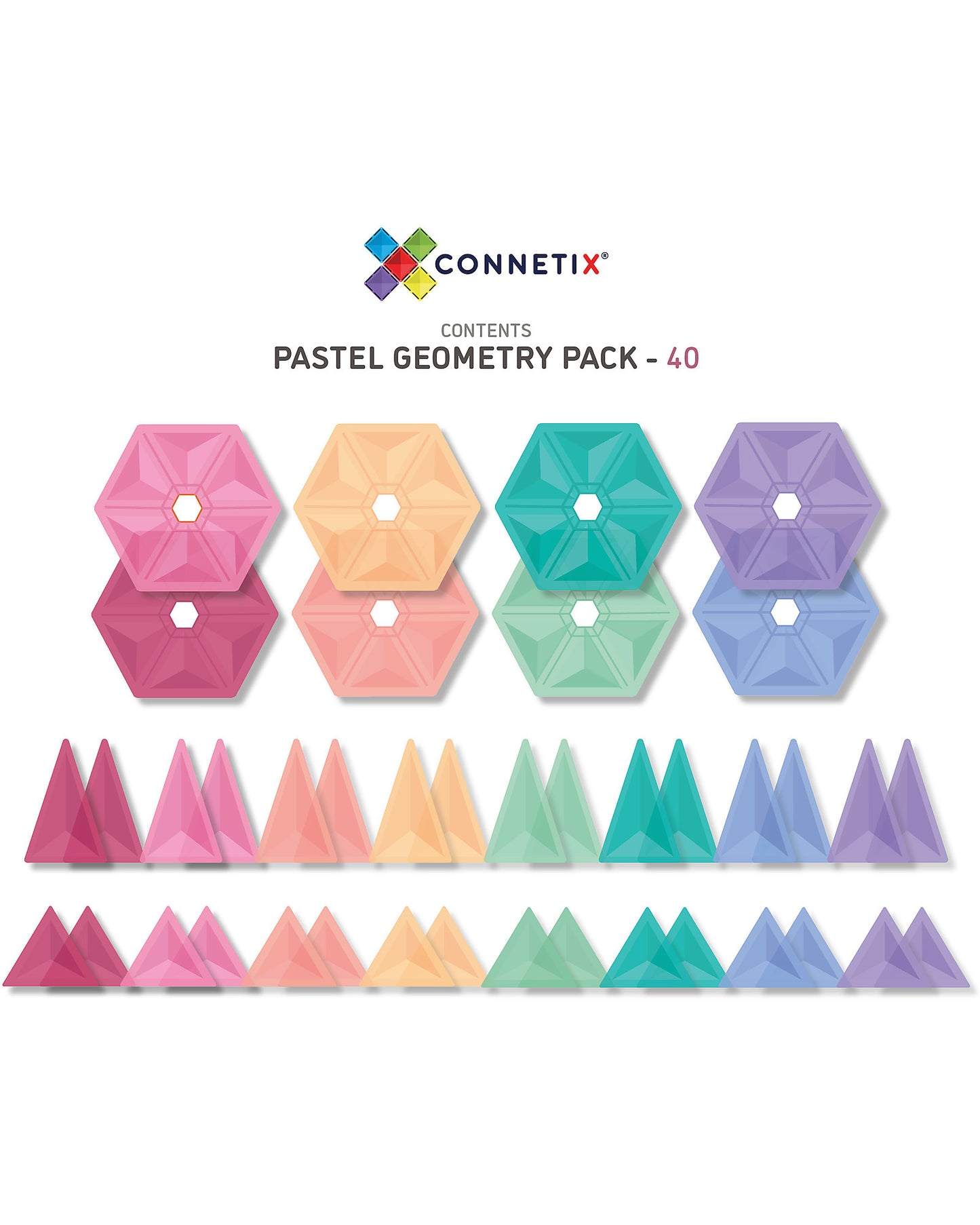 40 Pezzi - Forme Geometriche - Pastello - 100% Plastica ABS Atossica - Apprendimento STEM!