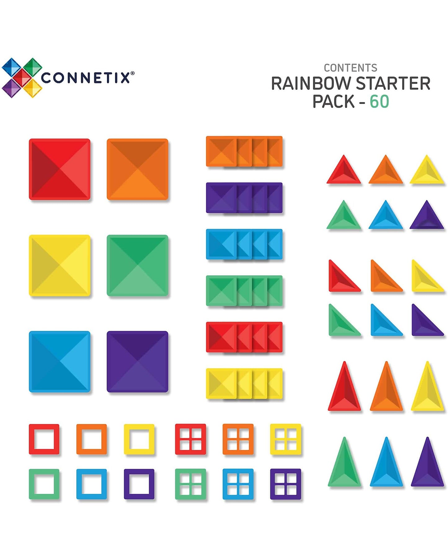 60 Pezzi - Pacco Iniziale - Arcobaleno - 100% Plastica ABS Atossica - Apprendimento STEM!