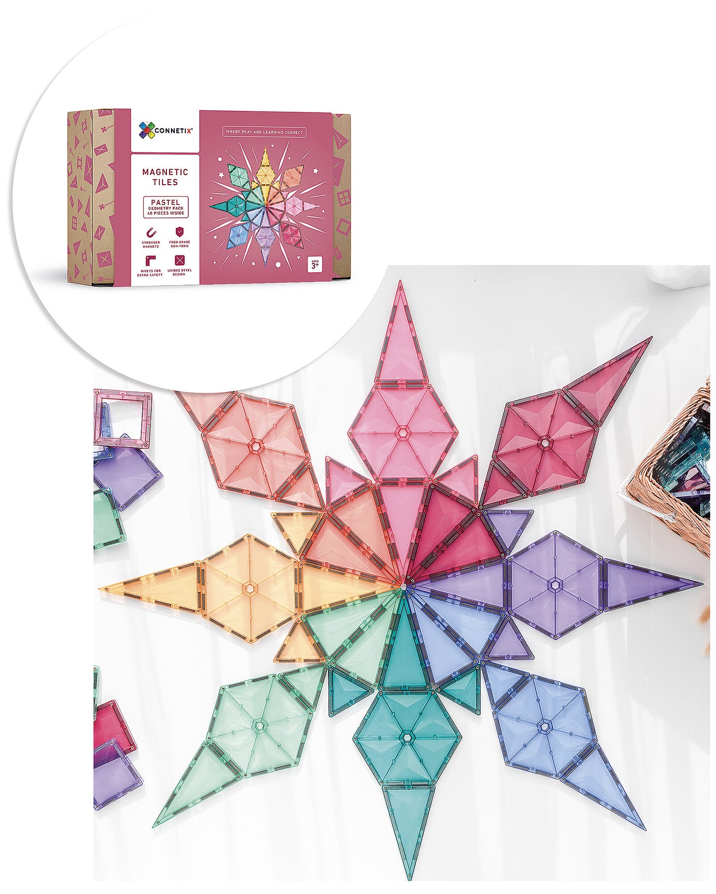 40 Pezzi - Forme Geometriche - Pastello - 100% Plastica ABS Atossica - Apprendimento STEM!