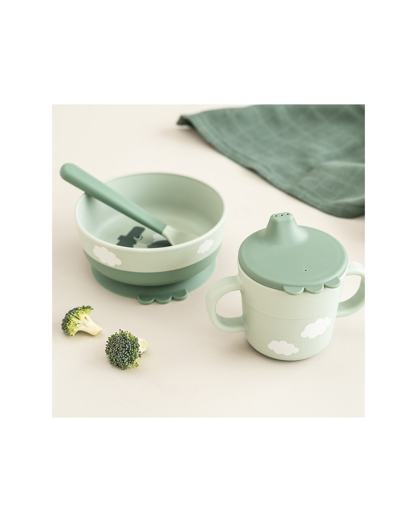 Set Pappa Foodie - Ciotola Tazza e Cucchiaio - Elphee - Verde - 100% PP Alimentare