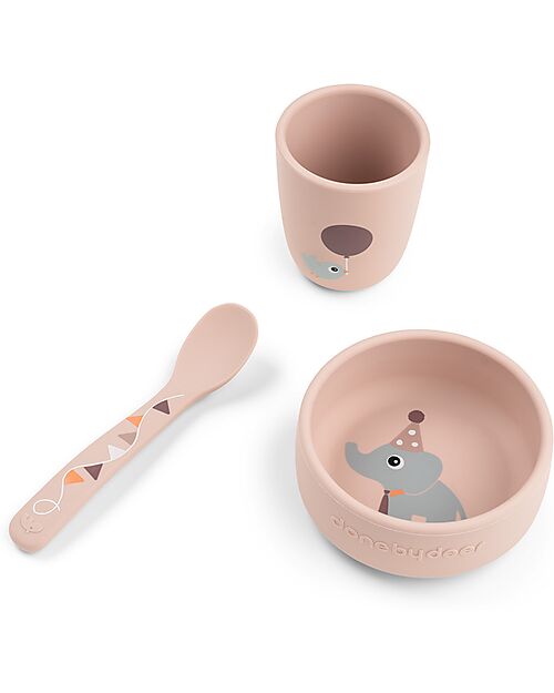 Set Pappa Stick & Stay - Ciotola Bicchiere e Cucchiaio - Celebration - Cipria - 100% PP Alimentare
