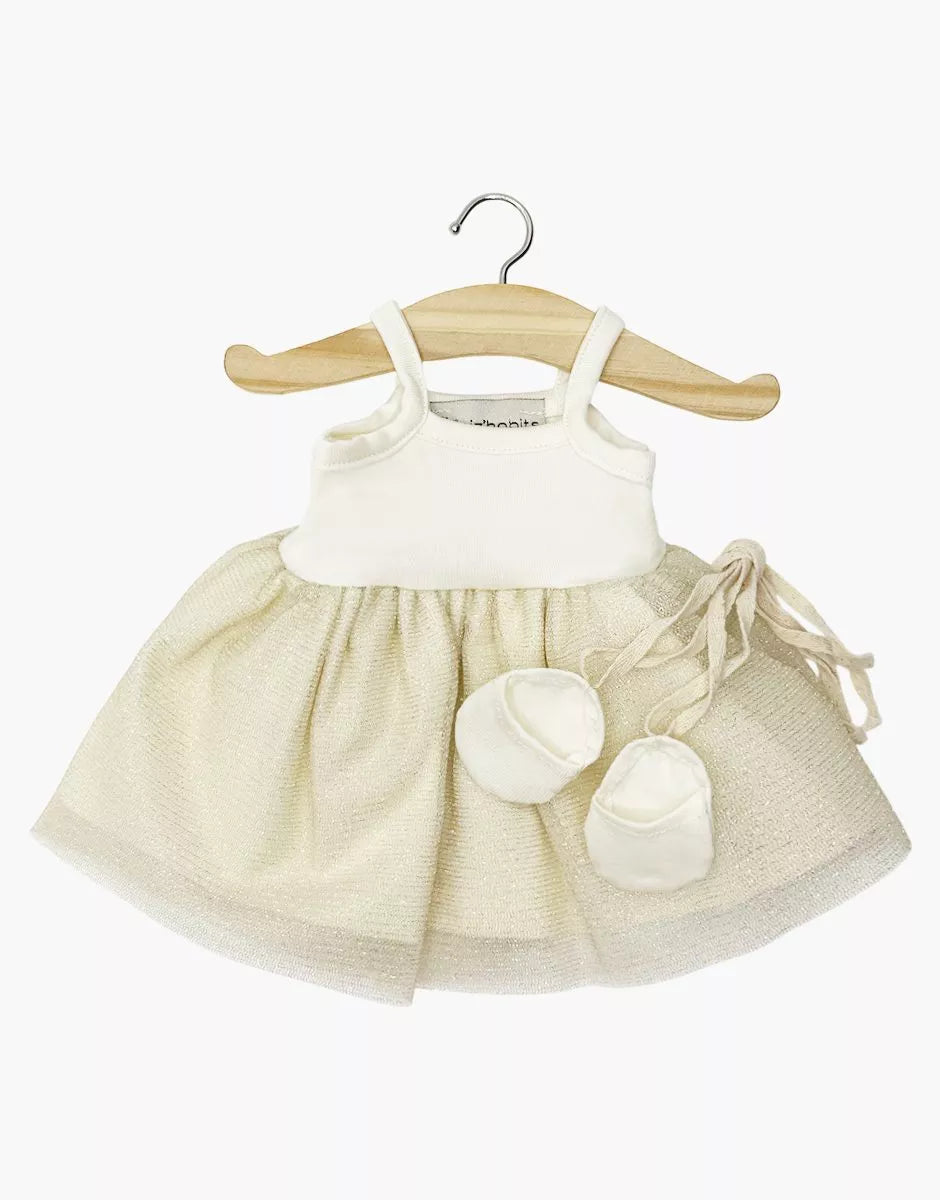 Tutù Rosella color rosa latte dorato e scarpette da ballo con lacci abbinate