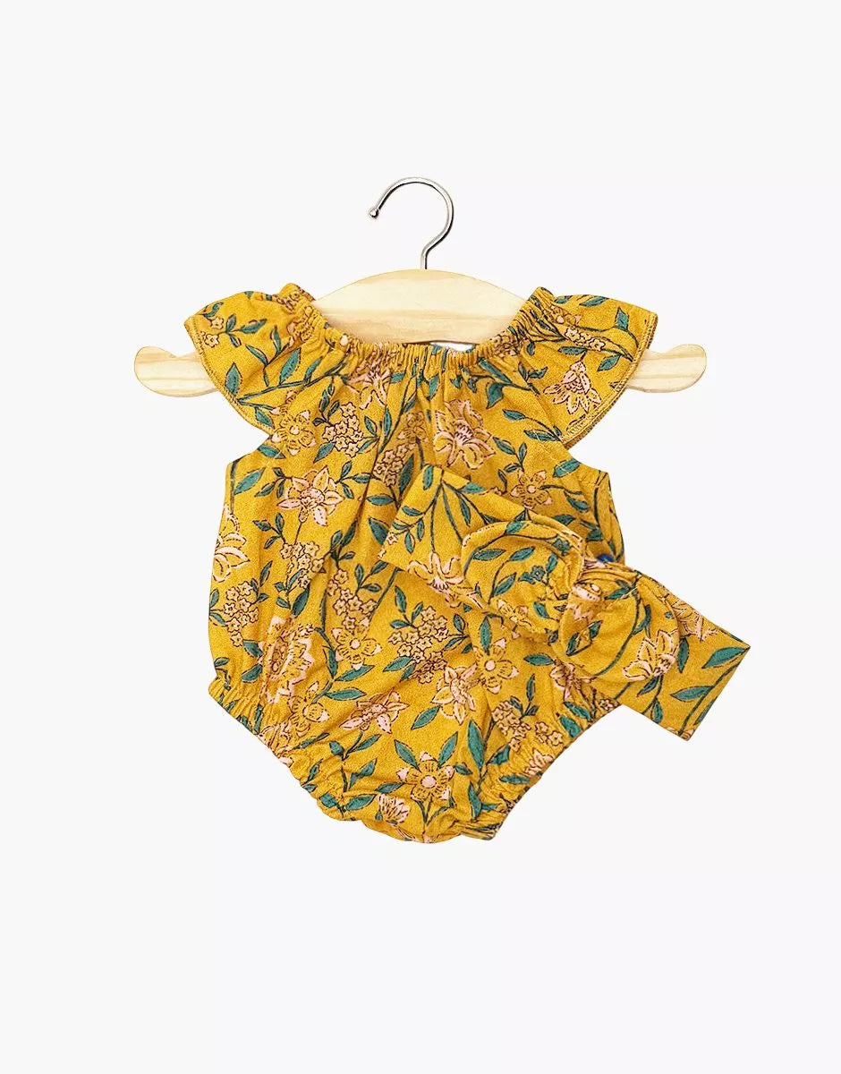 Tutina e fascia di cotone Fiori di vite senape