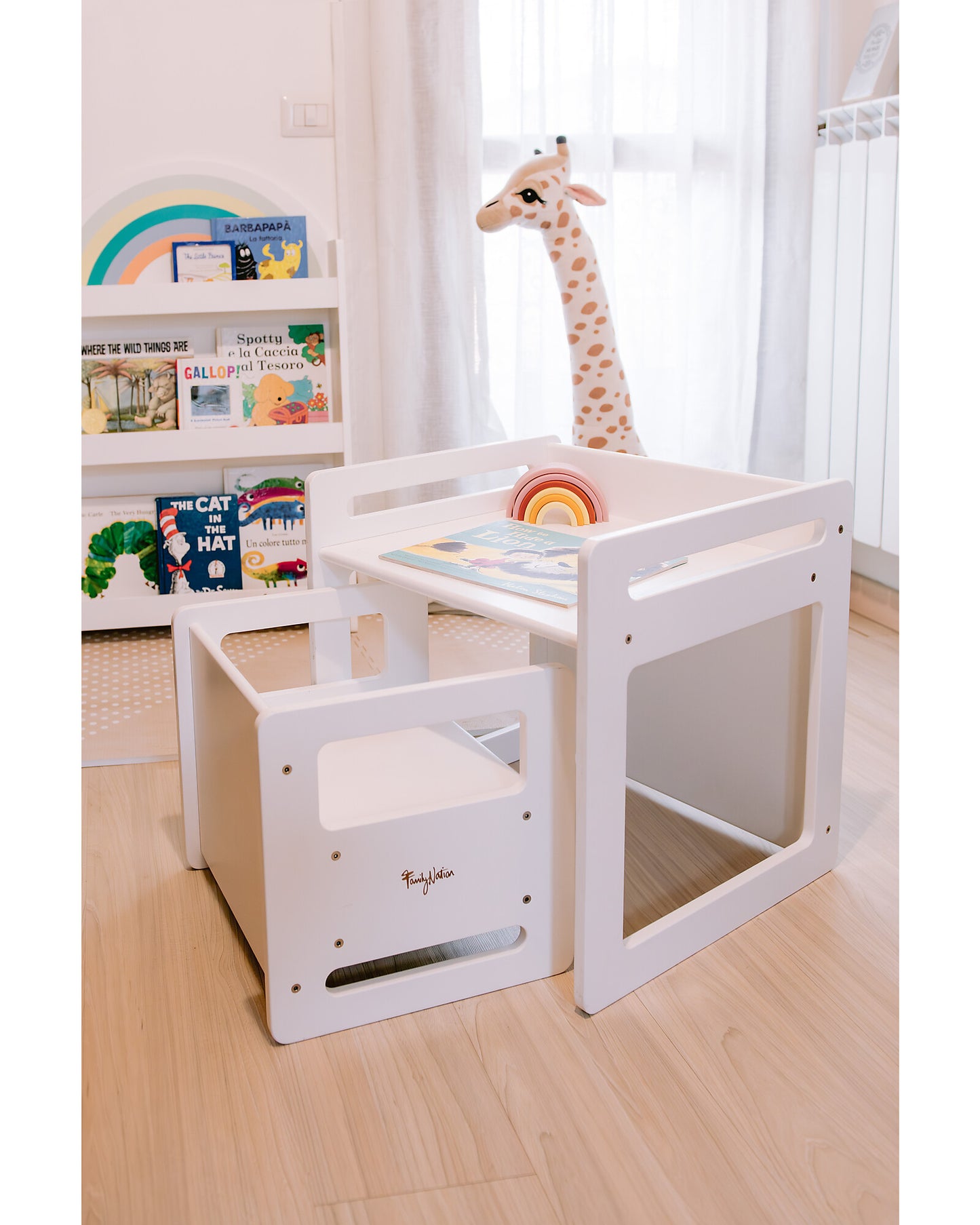 Uttivo-Set Tavolo+Sedia Montessori Evolutivi - Bianco - Cresce Con Il Tuo Bambino