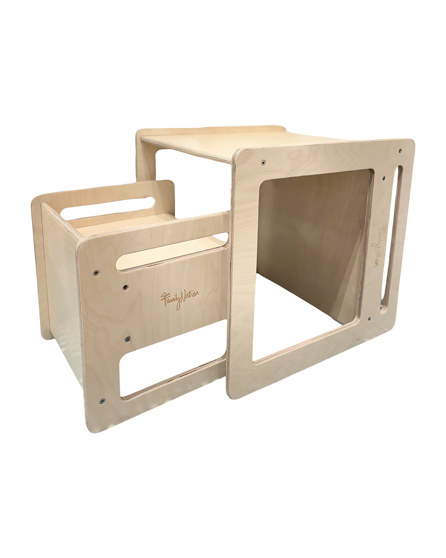 Set Tavolo+Sedia Montessori Evolutivi - Natural - Legno di Betulla - Cresce Con Il Tuo Bambino