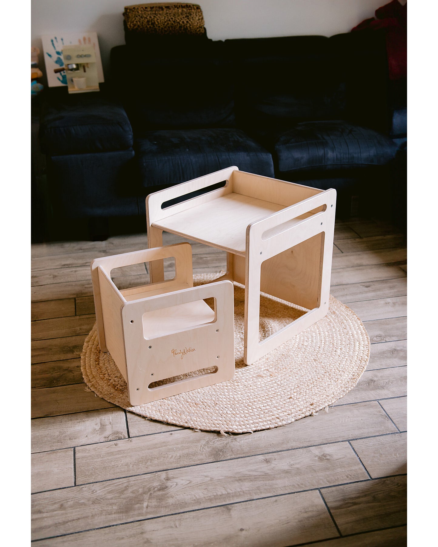 Set Tavolo+Sedia Montessori Evolutivi - Natural - Legno di Betulla - Cresce Con Il Tuo Bambino