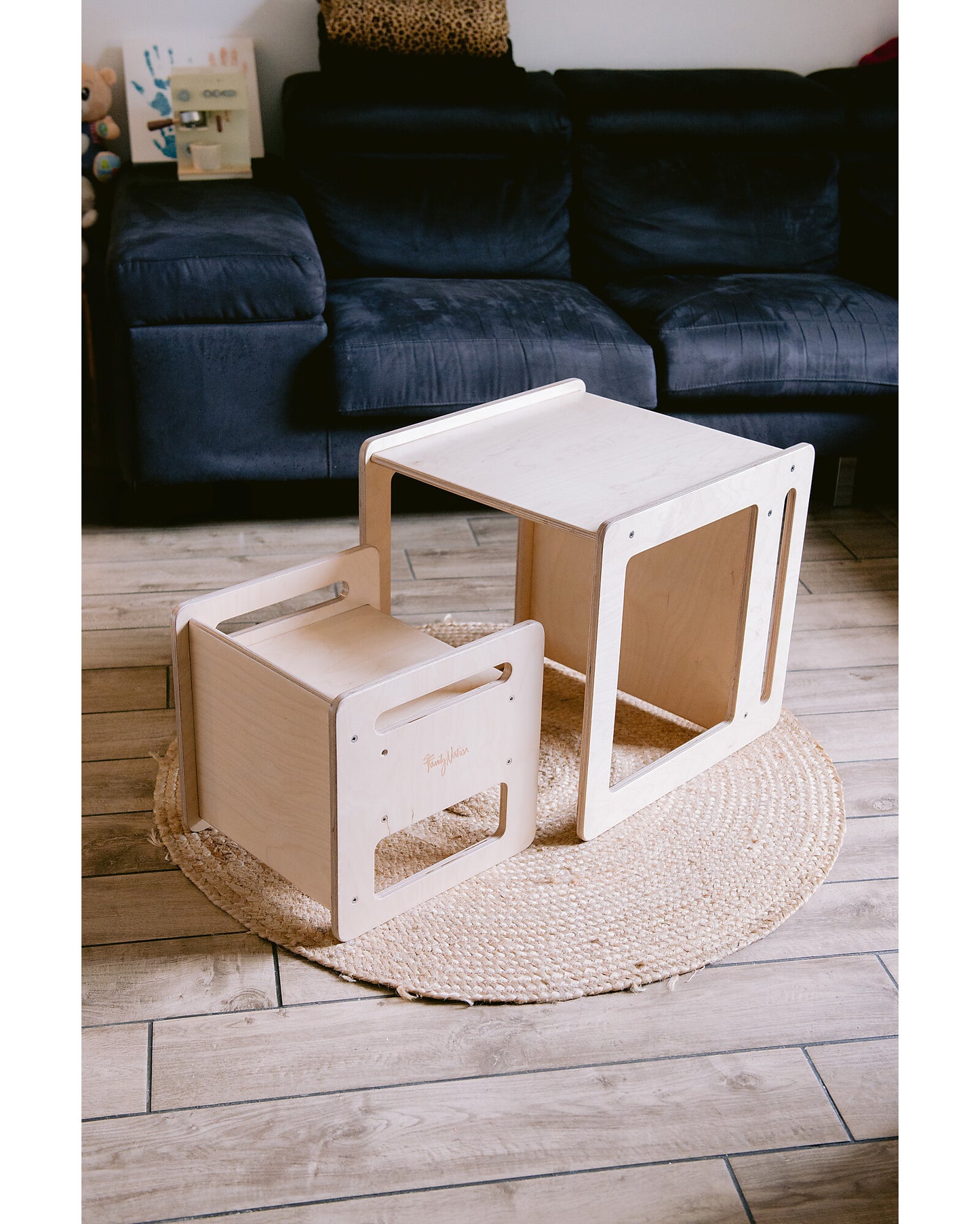 Set Tavolo+Sedia Montessori Evolutivi - Natural - Legno di Betulla - Cresce Con Il Tuo Bambino