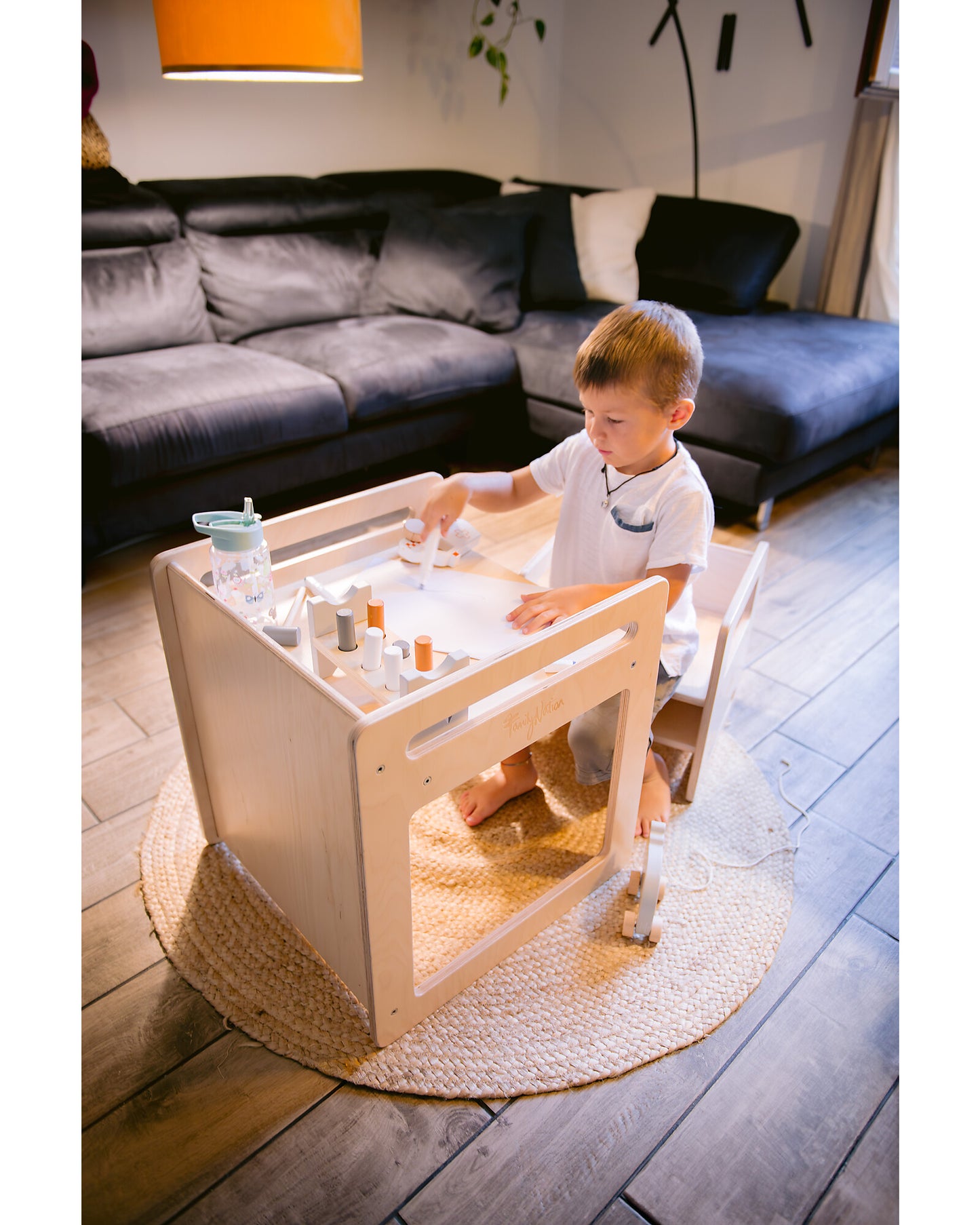 Set Tavolo+Sedia Montessori Evolutivi - Natural - Legno di Betulla - Cresce Con Il Tuo Bambino