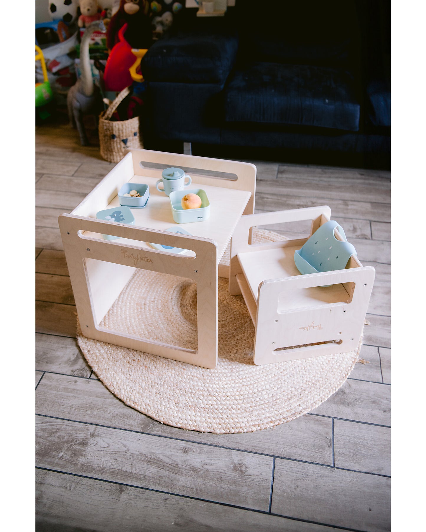 Set Tavolo+Sedia Montessori Evolutivi - Natural - Legno di Betulla - Cresce Con Il Tuo Bambino