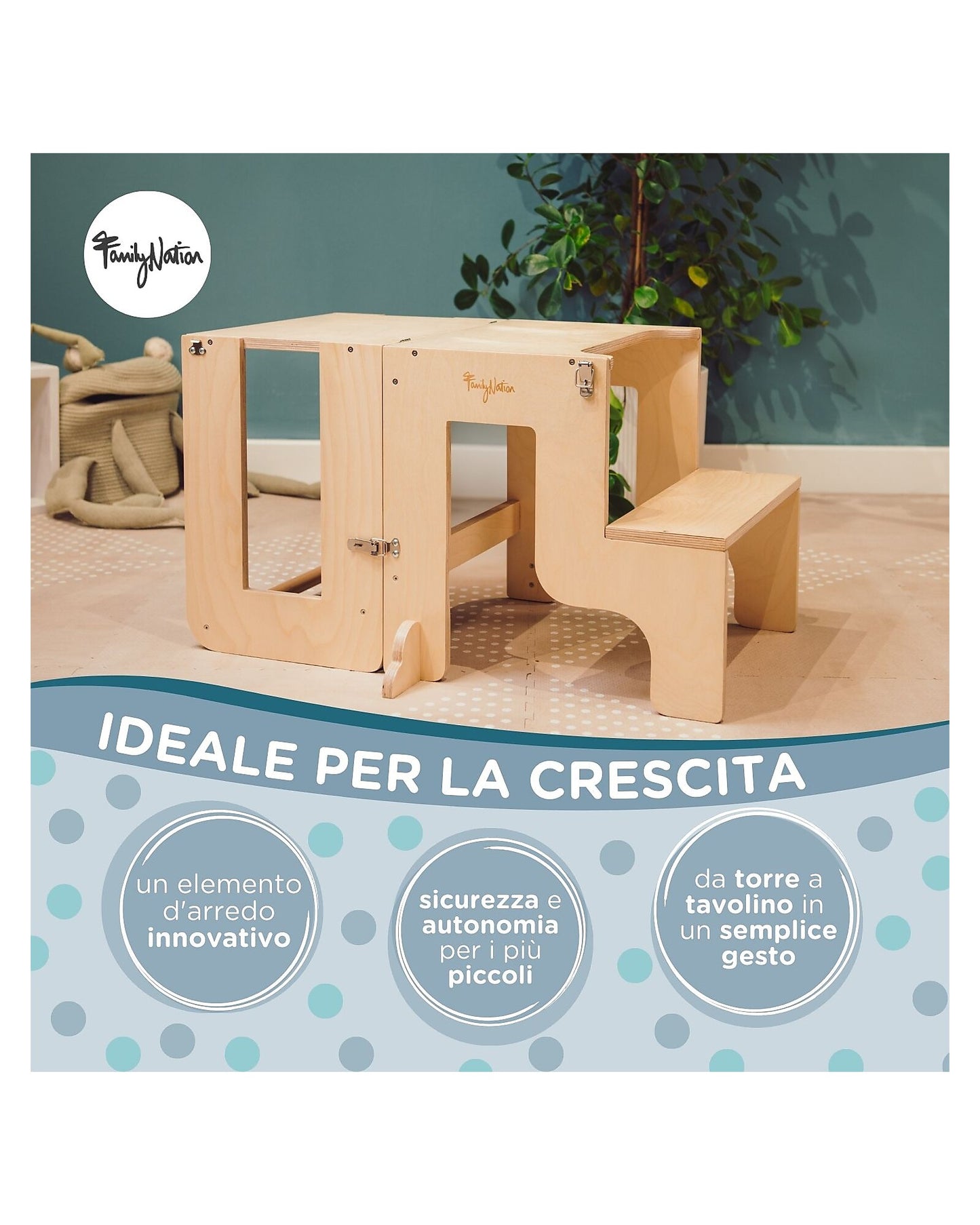 Torre Montessori 2 in 1 - Natural - Convertibile in Tavolo+Sedia