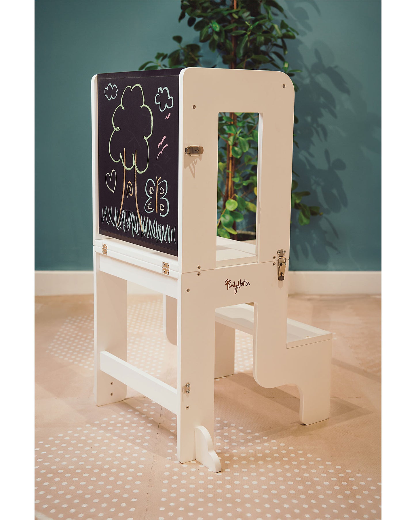 Crica-Torre Montessori 3 in 1 - Bianco - Lavagna Magnetica e Convertibile in Tavolo+Sedia