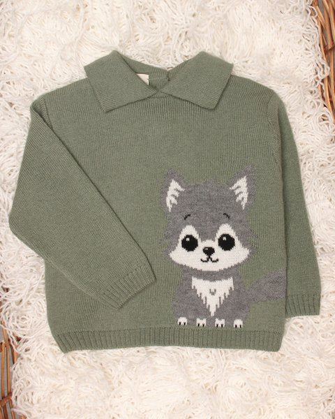 Maglia neonato lupo in pura lana merino ultrafine - Maglificio di Verona