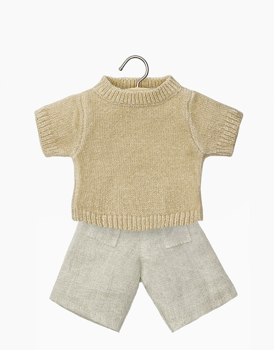 Set maglione Paula color écru e pantaloni Flare in lino naturale