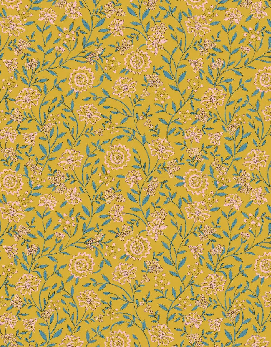 Costume da bagno rétro Océane 2 pezzi in cotone con fiori senape