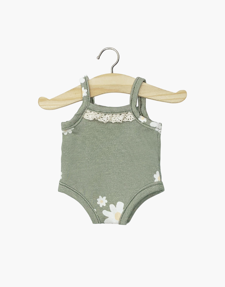 Body in jersey con spalline stampa margherite e pizzo
