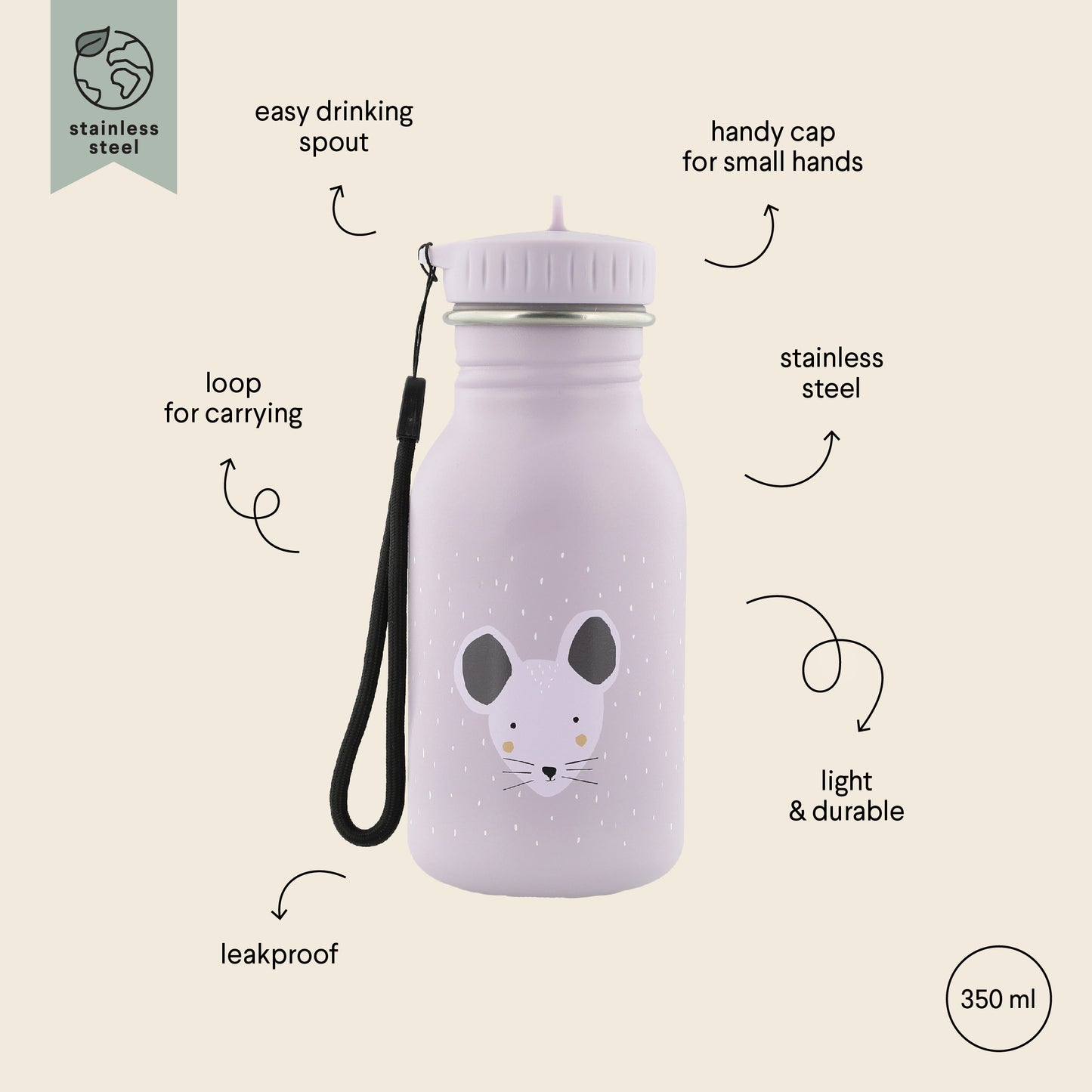 Borraccia in Acciaio Inox -350 ml - Mrs Mouse