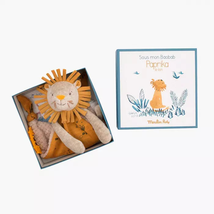 Doudou porta ciuccio leone con scatola - sous mon baobab - Moulin Roty