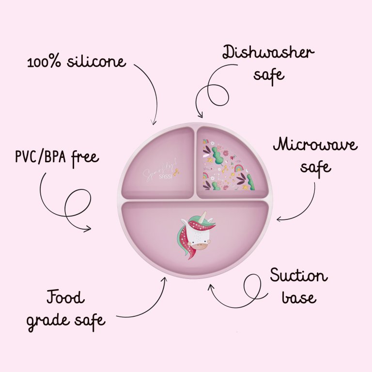 Piatto con ventosa in silicone - Unicorno Sparkly - SASSI