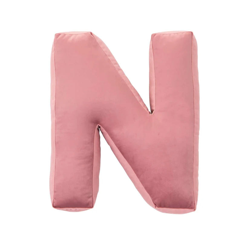 Cuscino con lettere in velluto N | Old Rose