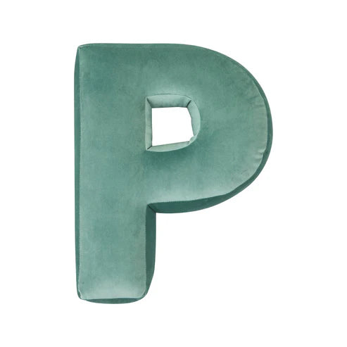 Cuscino con lettere in velluto P | Mint