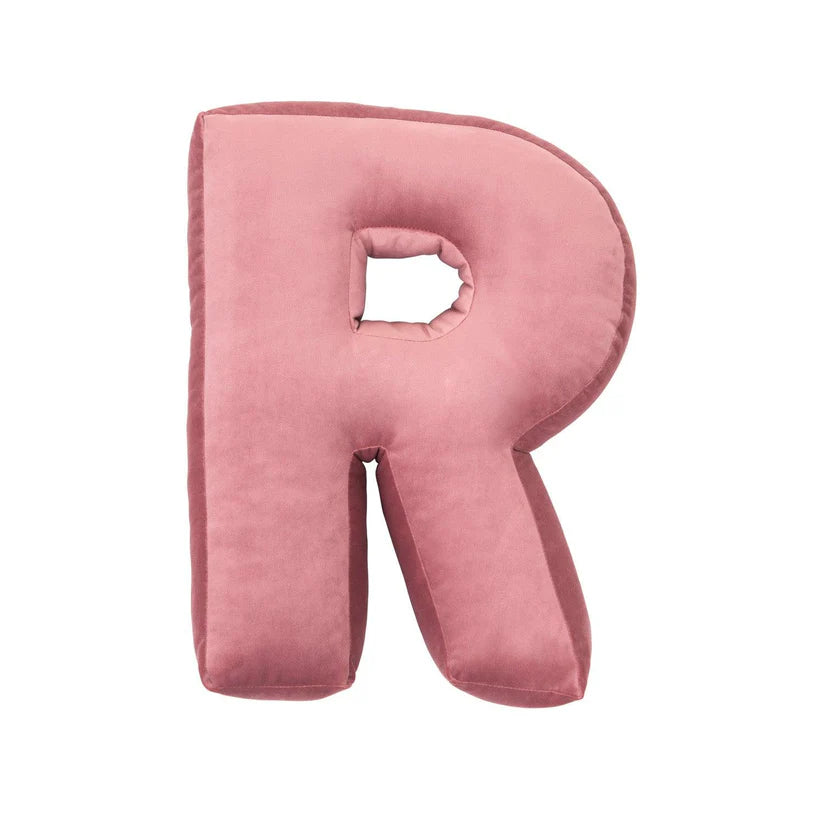 Cuscino con lettere in velluto R | Old Rose
