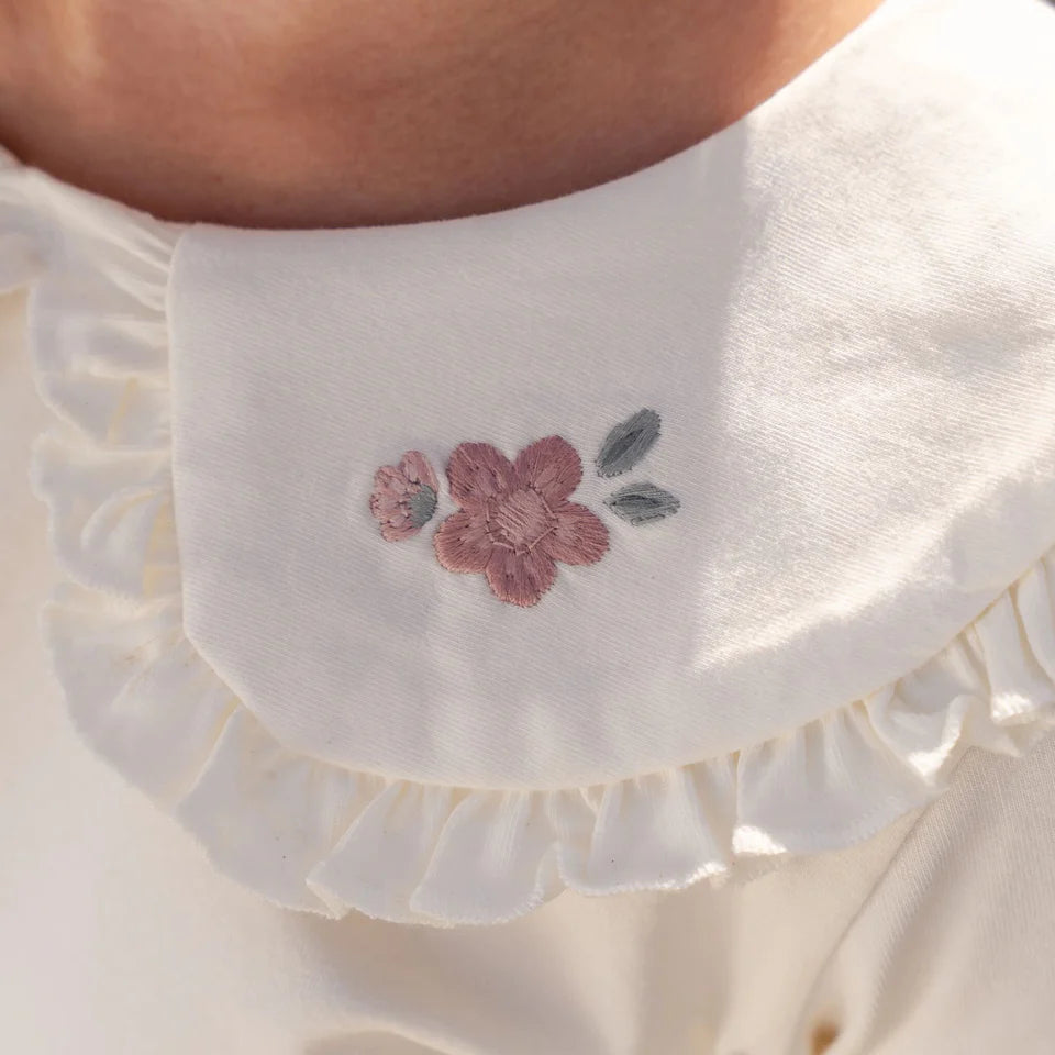 Little Dutch toddler white short-sleeve shirt with collar from the Forest Friends Fairy Garden summer collection.